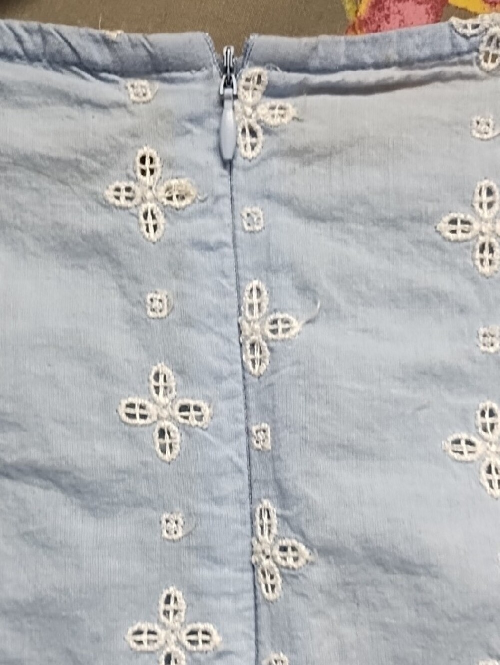 Light Blue Eyelet Lace-Trim Blouse for Women - Picture 7 of 8